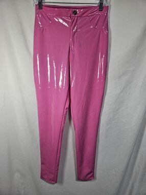 Fashion Nova Pink Vinyl Pants Latex Look High Shine Skinny Pants Size M NWT